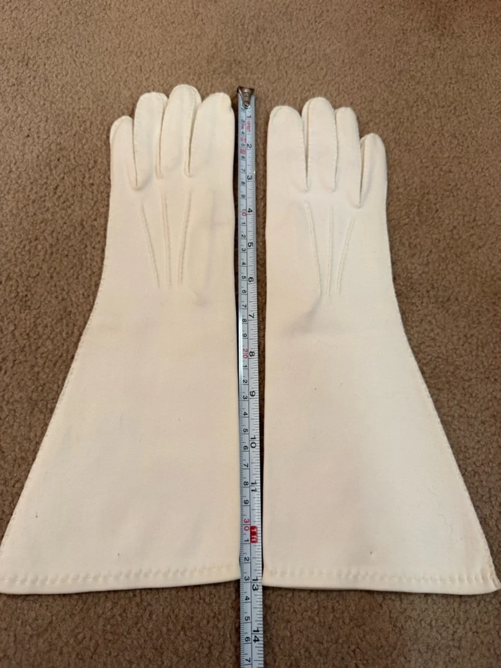 Vintage 1940’s Art deco top stitched white Opera Gloves wedding Large 8 Like new
